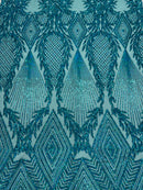 Triangle Sequin Fabric - Holographic Turquoise - Geometric Designs Spandex Mesh