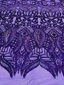 Holographic Purple Sequin - 4 Way Stretch Embroidered Royalty Sequins Fancy Design Fabric By Yard