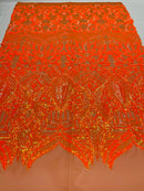 Black Sequins - 4 Way Stretch Embroidered Royalty Sequins Fancy Design Fabric By Yard