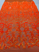 Black Sequins - 4 Way Stretch Embroidered Royalty Sequins Fancy Design Fabric By Yard