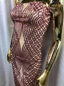 4 Way Stretch Sequins Geometric Fabric Dusty Rose Lace Fabric Dress Fashion Design By The Yard