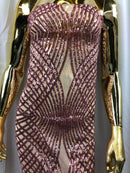 4 Way Stretch Sequins Geometric Fabric Dusty Rose Lace Fabric Dress Fashion Design By The Yard