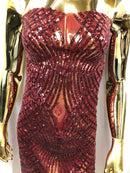 4 Way Stretch Sequins Geometric Fabric Burgundy Lace Mesh Dress Fashion Design Fabrics By The Yard