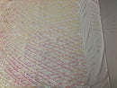 4 Way Stretch Sequins Geometric Fabric Iridescent White Pink Lace Mesh Dress Fashion By The Yard