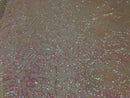 Iridescent White Pink  - 4 Way Stretch Embroidered Royalty Sequins Fancy Design Fabric By Yard