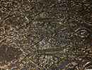 Fancy Design Sequins Fabric with 4 Way Stretch - Black and Gold -  Beautiful  Fabrics Sold By The Yard