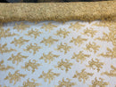 Lace Fabric - Gold - Corded Flower Embroidery With Sequins on Mesh Polyester By The Yard