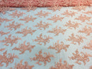 Lace Fabric - Peach - Corded Flower Embroidery With Sequins on Mesh Polyester By The Yard