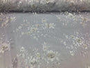 Floral Embroided 3D Fabric with small Pearl Decor - Ivory - Beautiful Fabrics Sold by The Yard