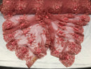 Beautiful - Coral - Embroidered 3D Flower Fabric with Pearls and Rhinestones  Sold by The Yard
