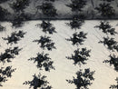 Beautiful - Navy - Embroidered 3D Flower Fabric with Pearls and Rhinestones  Sold by The Yard