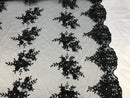 Beautiful - Black - Embroidered 3D Flower Fabric with Pearls and Rhinestones  Sold by The Yard