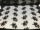 Beautiful - Black - Embroidered 3D Flower Fabric with Pearls and Rhinestones  Sold by The Yard
