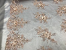 Beautiful - Blush - Embroidered 3D Flower Fabric with Pearls and Rhinestones  Sold by The Yard