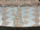 Beautiful - Blush - Embroidered 3D Flower Fabric with Pearls and Rhinestones  Sold by The Yard