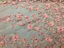 Pink 3D Floral Design Embroider With Pearls On A Mesh Lace Dresses-Prom-Nightgown By Yard