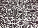 Glam Damask Beaded Fabric - Plum - Embroidered Elegant Fashion Fabric with Beads on Mesh