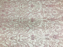 Glam Damask Beaded Fabric - Light Lilac - Embroidered Elegant Fashion Fabric with Beads on Mesh