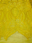 Luxury Feather Sequins - Yellow - 4 Way Stretch Glamorous Fringe Feather Sequins Fabric