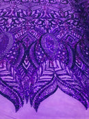 Luxury Feather Sequins - Purple - 4 Way Stretch Glamorous Fringe Feather Sequins Fabric