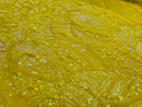 Luxury Feather Sequins - Iridescent Yellow - 4 Way Stretch Glamorous Fringe Feather Sequins Fabric