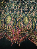 Luxury Feather Sequins - Iridescent Rainbow - 4 Way Stretch Glamorous Fringe Feather Sequins Fabric