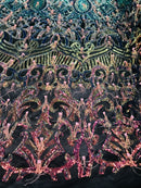Luxury Feather Sequins - Iridescent Rainbow - 4 Way Stretch Glamorous Fringe Feather Sequins Fabric