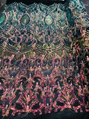 Luxury Feather Sequins - Iridescent Rainbow - 4 Way Stretch Glamorous Fringe Feather Sequins Fabric