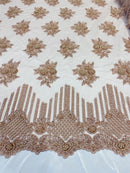 Beaded Fabric - Blush Rose - Hand Embroidery Lace Bridal Floral Mesh Dress Fabric By Yard