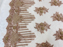 Beaded Fabric - Blush Rose - Hand Embroidery Lace Bridal Floral Mesh Dress Fabric By Yard
