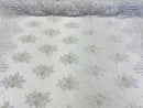 Beaded Fabric - White - Hand Embroidery Lace Bridal Floral Mesh Dress Fabric By Yard