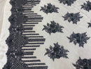 Beaded Fabric - Charcoal - Hand Embroidery Lace Bridal Floral Mesh Dress Fabric By Yard