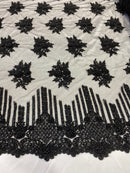 Sample Beaded Fabric - Black - Hand Embroidery Lace Bridal Floral Mesh Dress Fabric