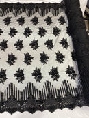Beaded Fabric - Black - Hand Embroidery Lace Bridal Floral Mesh Dress Fabric By Yard