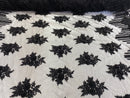 Sample Beaded Fabric - Black - Hand Embroidery Lace Bridal Floral Mesh Dress Fabric
