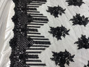 Beaded Fabric - Black - Hand Embroidery Lace Bridal Floral Mesh Dress Fabric By Yard