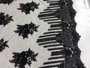 Sample Beaded Fabric - Black - Hand Embroidery Lace Bridal Floral Mesh Dress Fabric