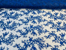 Lace Sequins Fabric - Royal Blue - Corded Flower Embroidery Design Mesh Fabric By The Yard