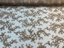 Lace Sequins Fabric - Coffee - Corded Flower Embroidery Design Mesh Fabric By The Yard