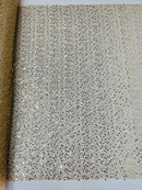 Beaded Mesh Fabric - Light Gold - Embroidered Beaded Wedding Bridal Fabric By The Yard