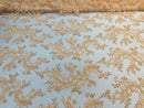 Lace Sequins Fabric - Light Peach - Corded Flower Embroidery Design Mesh Fabric By The Yard