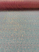 Beaded Mesh Fabric - Pink Iridescent - Embroidered Beaded Wedding Bridal Fabric By The Yard