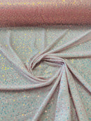 Beaded Mesh Fabric - Pink Iridescent - Embroidered Beaded Wedding Bridal Fabric By The Yard