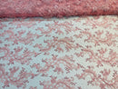 Lace Sequins Fabric - Pink - Corded Flower Embroidery Design Mesh Fabric By The Yard