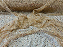 Beaded Mesh Fabric - Champagne - Embroidered Beaded Wedding Bridal Fabric By The Yard
