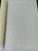 Beaded Mesh Fabric - White - Embroidered Beaded Wedding Bridal Fabric By The Yard