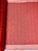 Beaded Mesh Fabric - Red - Embroidered Beaded Wedding Bridal Fabric By The Yard