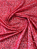 Beaded Mesh Fabric - Red - Embroidered Beaded Wedding Bridal Fabric By The Yard