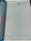 Beaded Mesh Fabric - Baby Blue - Embroidered Beaded Wedding Bridal Fabric By The Yard