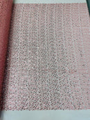 Beaded Mesh Fabric - Dusty Rose - Embroidered Beaded Wedding Bridal Fabric By The Yard